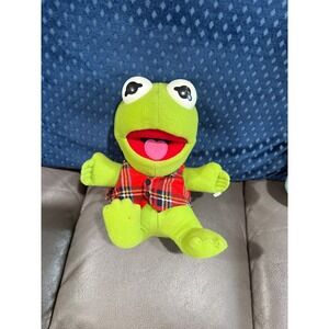 Vintage Kermit the Frog Plush Toy Red Plaid Vest Muppets Jim Henson Green 7 inch